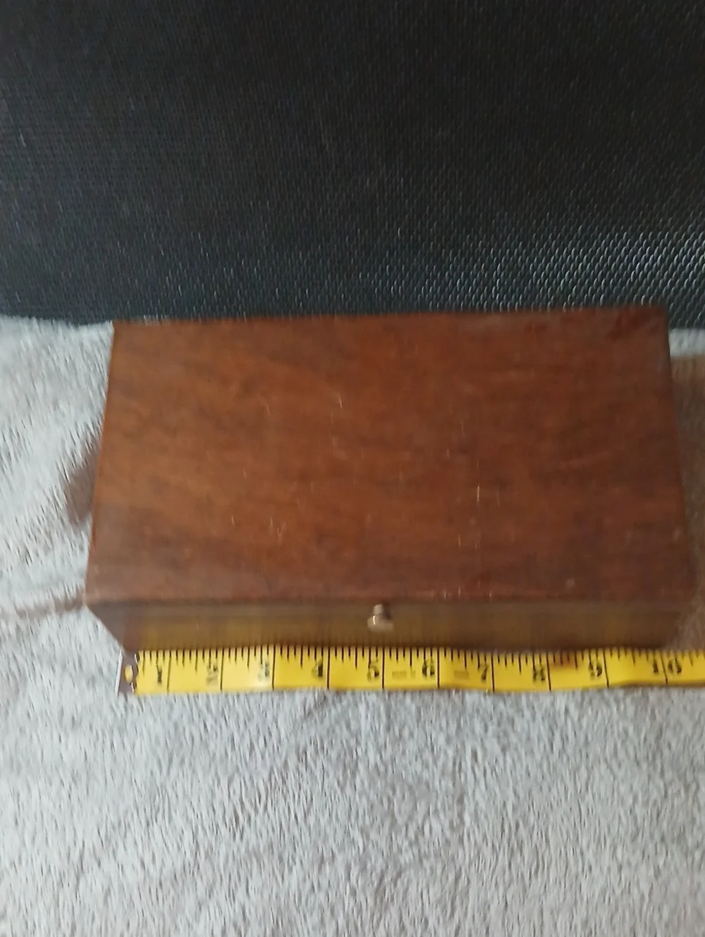 Vintage MCM Wooden Valet Box with Brass Button - Dark Brown